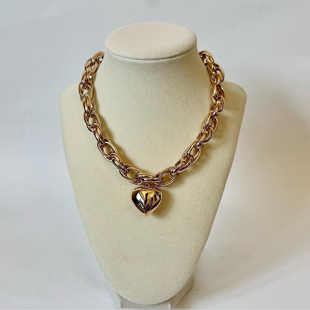 Ettika Goldtone Steel Chain Heart Pendant Chunky‎ Chain Necklace Gift Ready, NWT - Picture 2 of 7